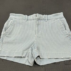 LOFT size 4 blue/white striped denim short with some distress